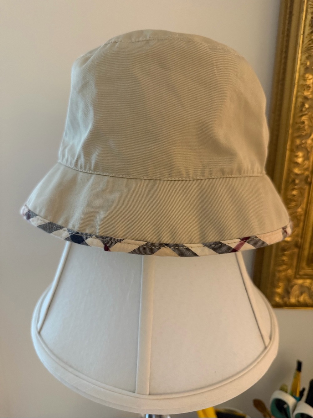 Burberry Beige Kids Bucket Hat with Signature Plaid Trim